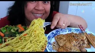 ASMR Eating Chow Mein Veggies Noodles Garlic and Tofu and Cookies Vegan Day 7