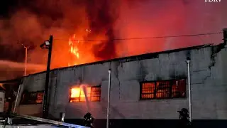[ Massive 4-Alarm Fire Engulfs Truck Repair Shop ] - Elizabeth NJ - Somet Truck Center