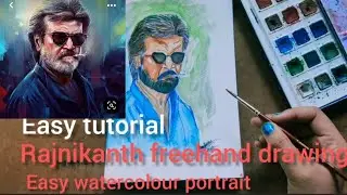 Rajnikanth easy watercolour portrait 🎨🖌🎬 #portraittutorial #easywatercolortutorial #rajnikanth #art