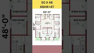 51X49 house plan design with 6 bed room, 50 by 49 ghar ka naksha, 50*49 #shorts #homeplan #house
