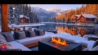Cozy Winter Lake Cabin Fireplace ❄️🔥 | Peaceful Snowfall & Relaxing Lofi Nature Ambience