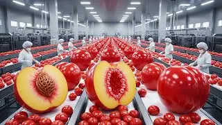 Inside a Modern Peach Processing Plant From Farm to Canned Peaches (Full Process)