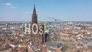 Aerial View Of City Of Strasbourg and the Cathedral, France - Drone footage on HOsiHO.com