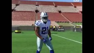 Ezekiel Elliott Dallas Cowboys rides horse and lassoes as a touchdown celebration at photoshoot