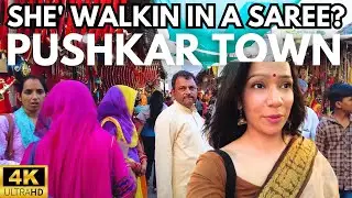 Saree Tales: Strolling the Vibrant Market Street of Pushkar in 4K