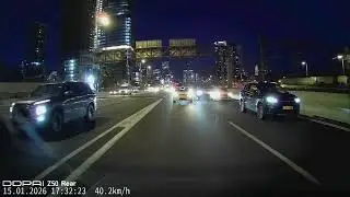 A drone over the highway 20 Ayalon in the evening 
