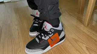 On feet! Air Jordan 3 Black Cement GS size
