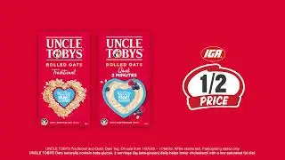 UNCLE TOBYS Rolled Oats 1/2 Price at IGA