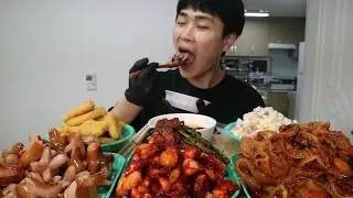 꽃돼지 파김치 제육볶음 비엔나소세지 치킨너겟 야채샐러드 밥도둑 한식먹방 [korean food]mukbang Eating show