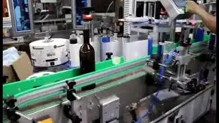 Automatic double label heads red wine bottle body neck 2 time labeling machine
