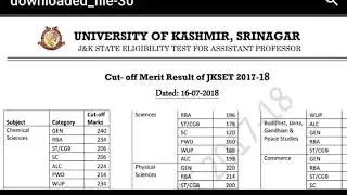 JKSET Cut Off Merit Result 2017-18