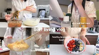 slow living vlog 🎀| cooking at home, productivity routine, skin and hair care, Korean grocery shop🌸
