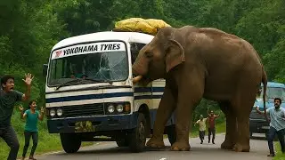 Wild elephant attack a bus in Sri Lanka forest road.😱#wildlife #elephantattack 