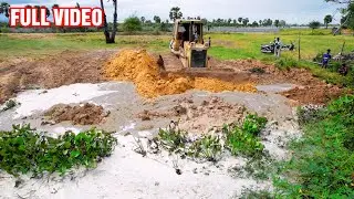 Full video Filling Up Land In To Lake, By Dozer Strong KOMATSU D58p, Dump Truck 10 wheel Unloading