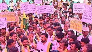Construction workers protest at the freedom park.