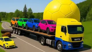 Double Flatbed Truck  / Transportation with Truck / MCQUEEN vs 7Car #73 / BeamNG Gao Drive