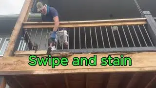 No ladder staining done fast & easy! #deckstaining #diy #deckstain #sealeddeck #decks #deckpainting