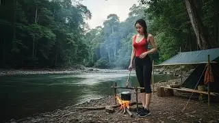Building Camp and Surviving Alone by the River in the Jungle