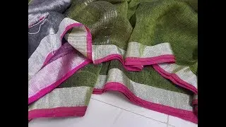 Latest 2018 Trend Silver Zari Linen Sarees With Contrast Blouse || Pure linen sarees zari border