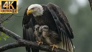 The cute little eagle in the wind and rain sound