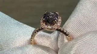 Lustrous 1.47ct Cushion Cut Grey Spinel Ring, designed with halo and side shank diamonds with 4 hear