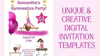Girl's gymnastics birthday party invitation, gymnastics party invite, tumbling party invitation