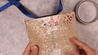 elegant rose gold and navy blue glitter wedding invitations with gold glittery  paper bottom EWWS192