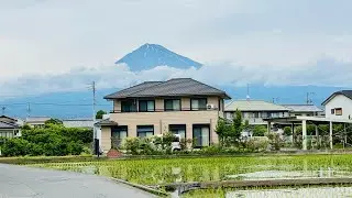 4K Japan Walk - walking around Fuji city beautiful village site with Mount Fuji view