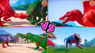 Jurassicworld T Rex Spider VS T Rex Evolution VS The Brontosaurus VS McQueen Exe SpiderCoffindance