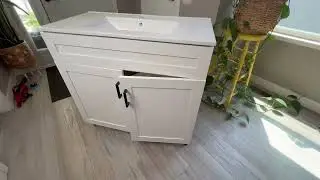 Туалетный столик Chyanmoo 36 с раковиной, отдельно стоящий, деревянный, с 2 дверцами и металлом