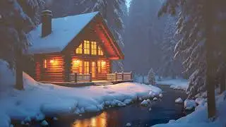 Warm Lights in a Snowy Cabin ❄️ | Cozy Winter Forest Night Ambience