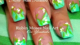 Nail Art | DIY Easy White Flowers on Mint Nails Design Tutorial