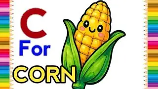 ABC C For CORN 🌽 DRAWING FOR KIDS drawing easy and colouring pages #cat #ball