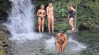 Diving to explore a beautiful waterfall with a girl as beautiful as an angel #travel #waterfall 