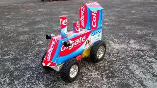 How to Make Mini Train Locomotive With Colgate Box - Diy Colgate Box Train