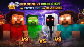 Red Steve vs green Steve vs Entity 303 vs Herobrine in Minecraft 😱