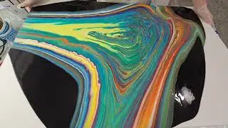 (585) ACRYLIC POURING - GIANT Straight Pour on BIG Canvas - Fluid Art Tutorial