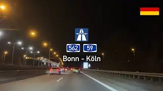 Driving in Germany: Autobahn A562, A59 & A3 E35 from Bonn to Köln (AK Leverkusen)