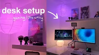 My Gaming & Streaming desk setup tour | Cozy, Ambiant Lighting