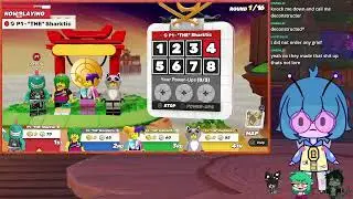 Keybug and @sharktic @lainwithtea @rekychannel play LEGO Party, spinning in the Ninjago board
