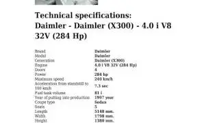 Daimler - Daimler (X300) - 4.0 i V8 32V (284 Hp) - Technical specifications