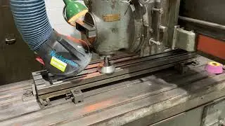 Grinding the surface of a 48&rdquo; Bridgeport milling machine table on a Churchill VB slideway grinder