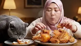 Me and my cute cat like fried chicken very much #chinesefood #catvideo