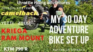 Light weight camping set up Adventure bike 30 day set up. yeti, kreiga , jetboil  ,zoleo ,gopro11