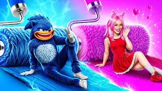 On Construit une Pièce Secrète pour Shin Sonic et Amy Rose ! Rose VS Bleu ! Défi d'une Seule Couleur