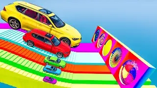 Giant & Small Cars vs Portal Trap with Stairs Colors – Cars vs Train vs Goons – BeamNG.Drive