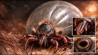 Ultra-macro video of an engorged tick searching for a host, exposing hidden anatomical details.