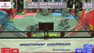 VEX Worlds 2016 - VRC High School - Engineering - Qual 13 (99153K 5772C) 121 vs 90 (750W 6272B)