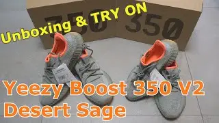 YEEZY Boost 350 V2 Desert Sage UNBOXING, REVIEW & TRY ON