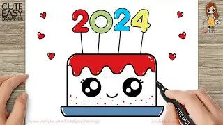 How to Draw a New Year Cake 2024 |  New Year Drawing Easy 2024🙂